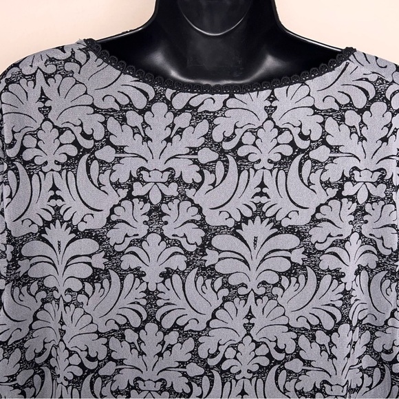 2X Apt 9 Grey Gray Black Jacquard Short Sleeve Mesh Sequin Blouse Stretch - Picture 7 of 12